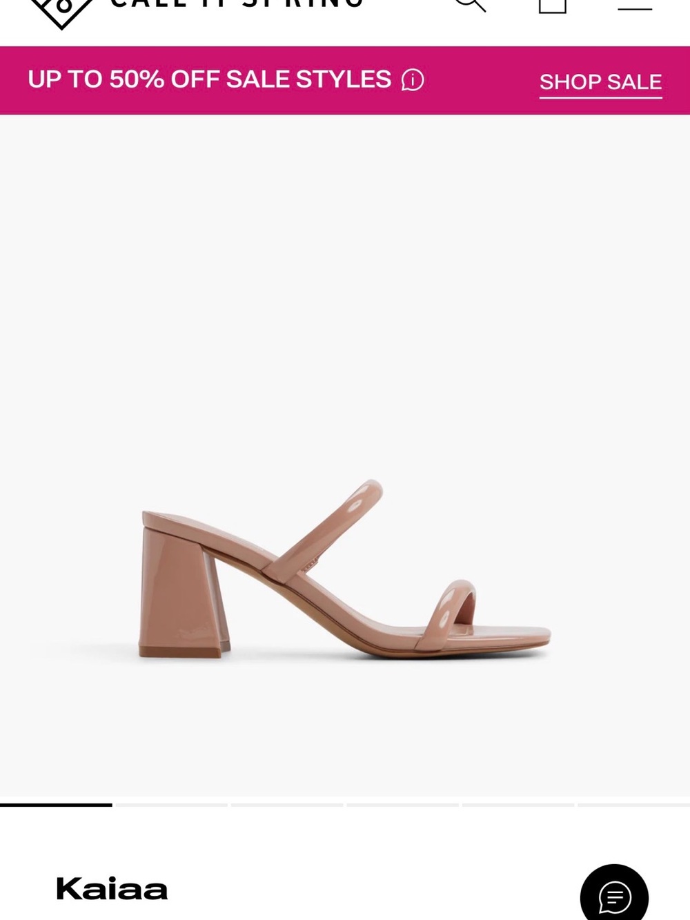 Kaiaa mid heel mule block heels in medium pink patent finish US 7